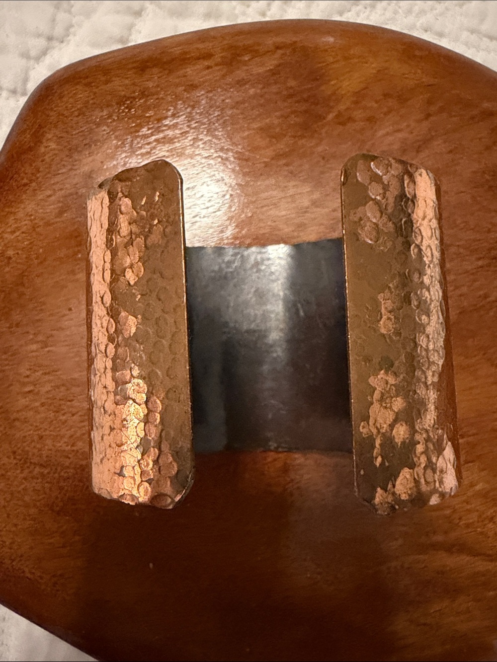 Cuff Bracelet Sea Horses, Copper Tone Finish, Textured Metal, Bevel Edge Detail - Picture 6 of 9